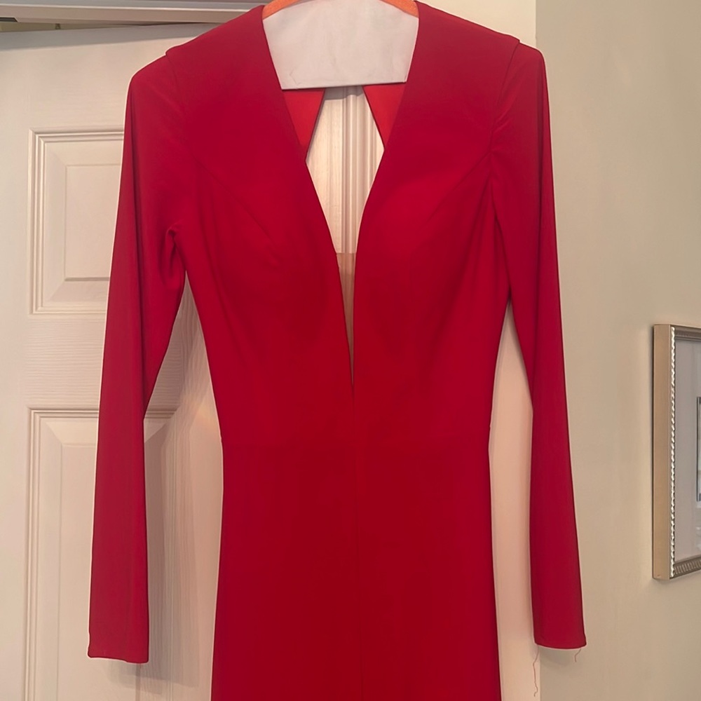 Formal red gown with train